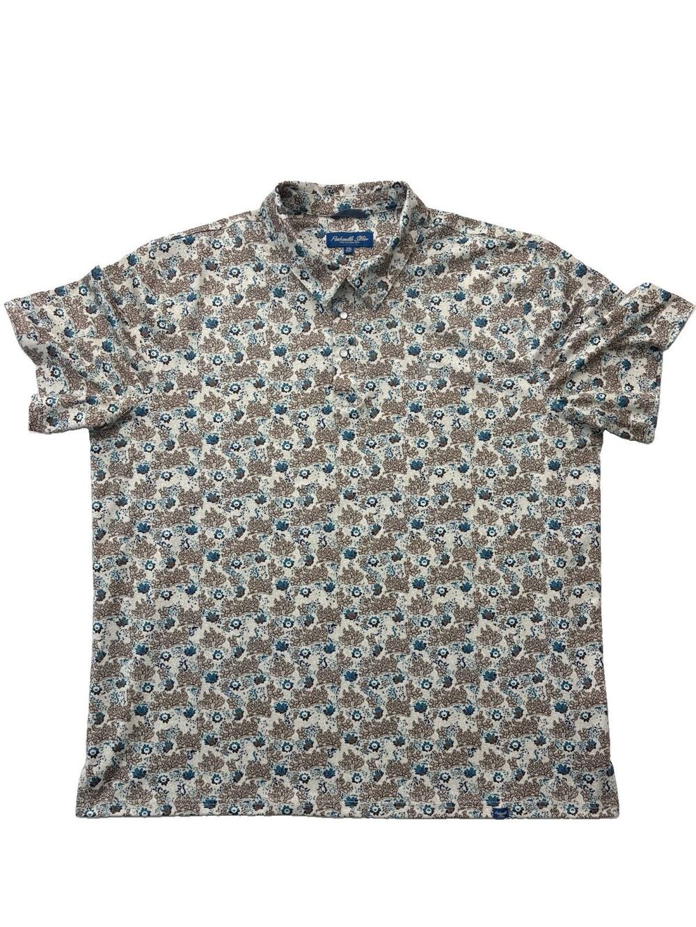 Panhandle Slim Pearl Snap Polo Men's 2XL Blue Brown Floral Paisley Western XXL